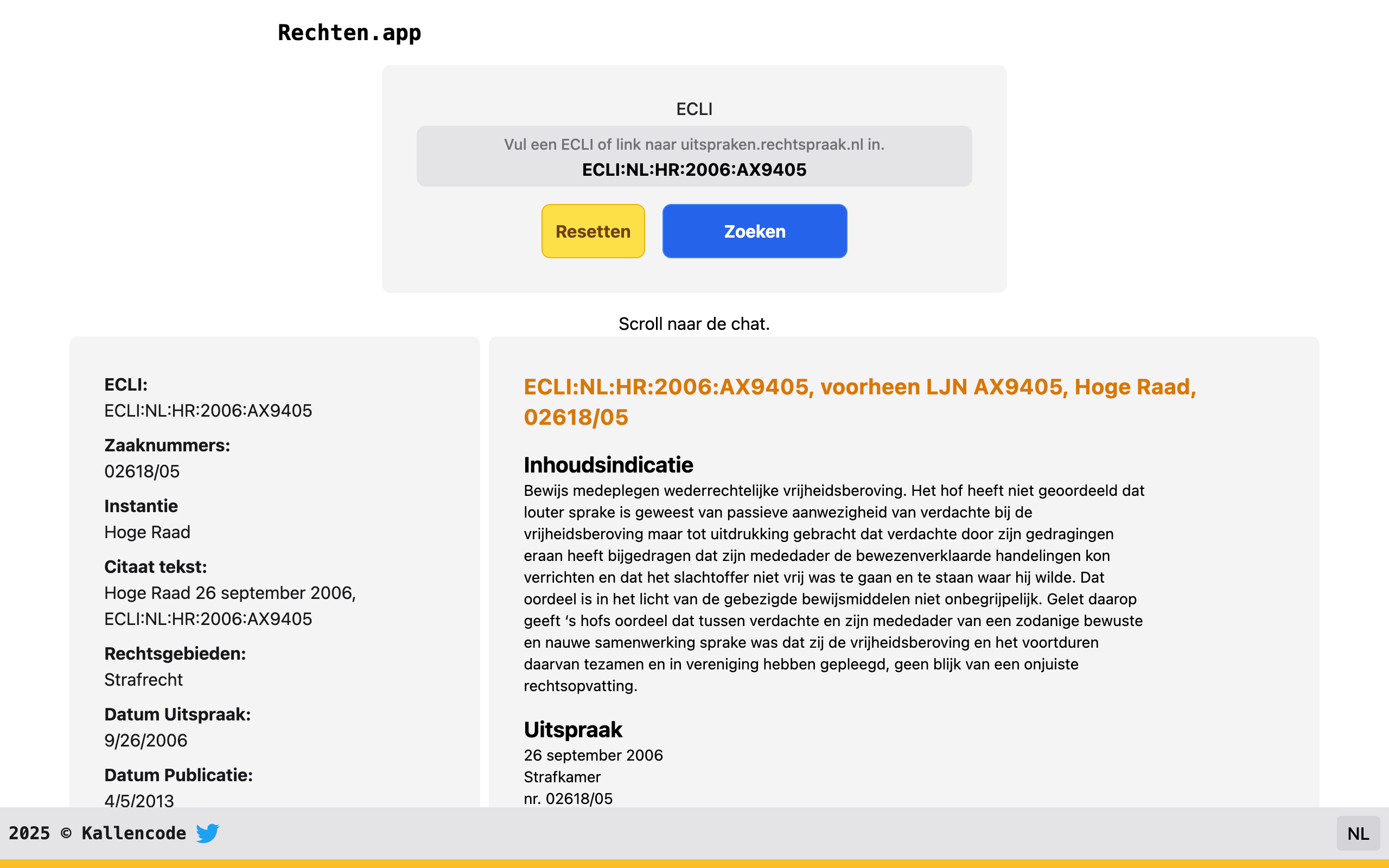 Rechten.app: screenshot